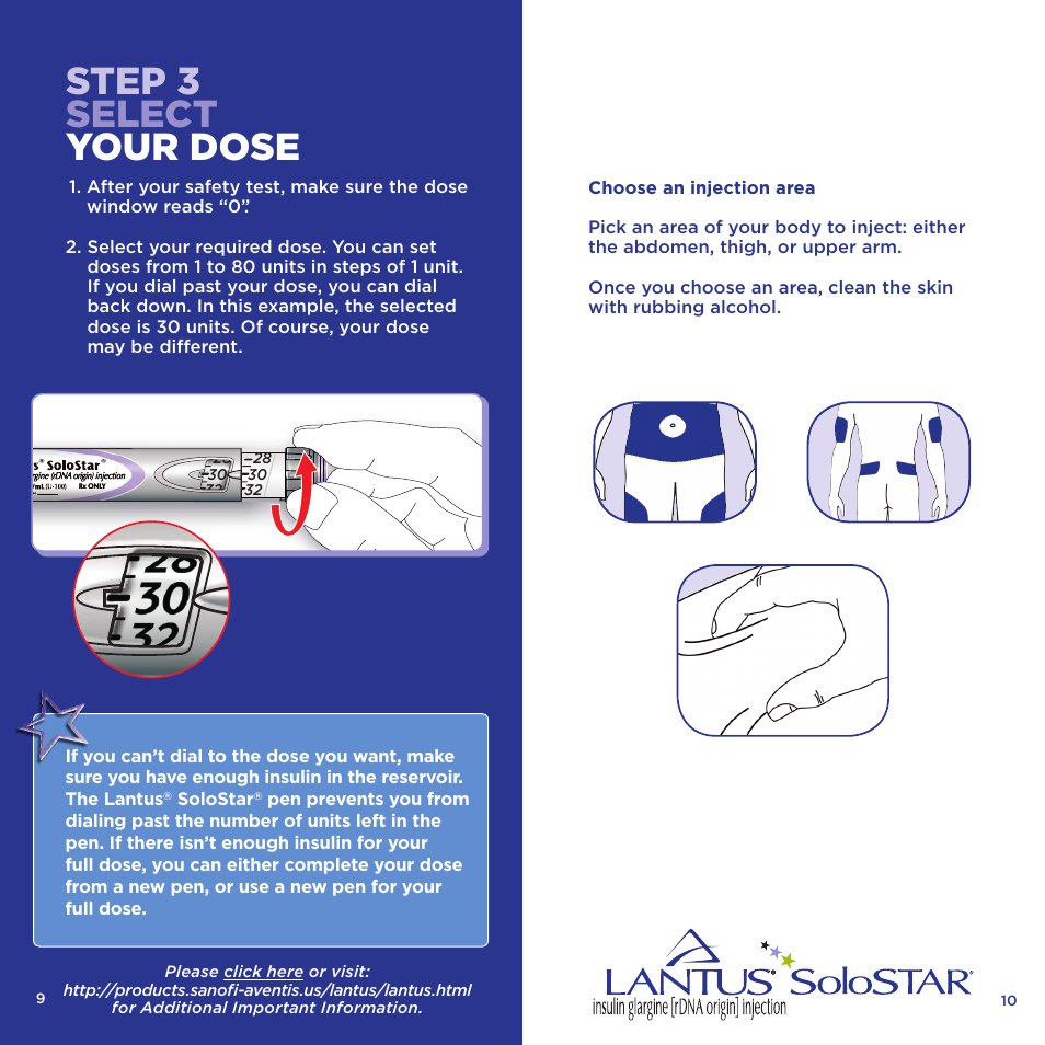 Step 3 select your dose | Sanofi-aventis Lantus SoloSTAR User Manual | Page 6 / 8