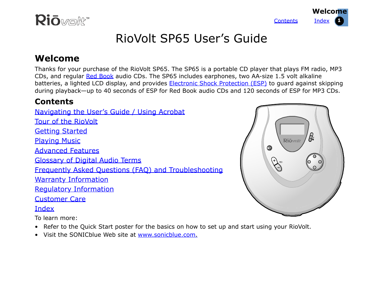 Sonic Blue RioVolt SP65 User Manual | 22 pages