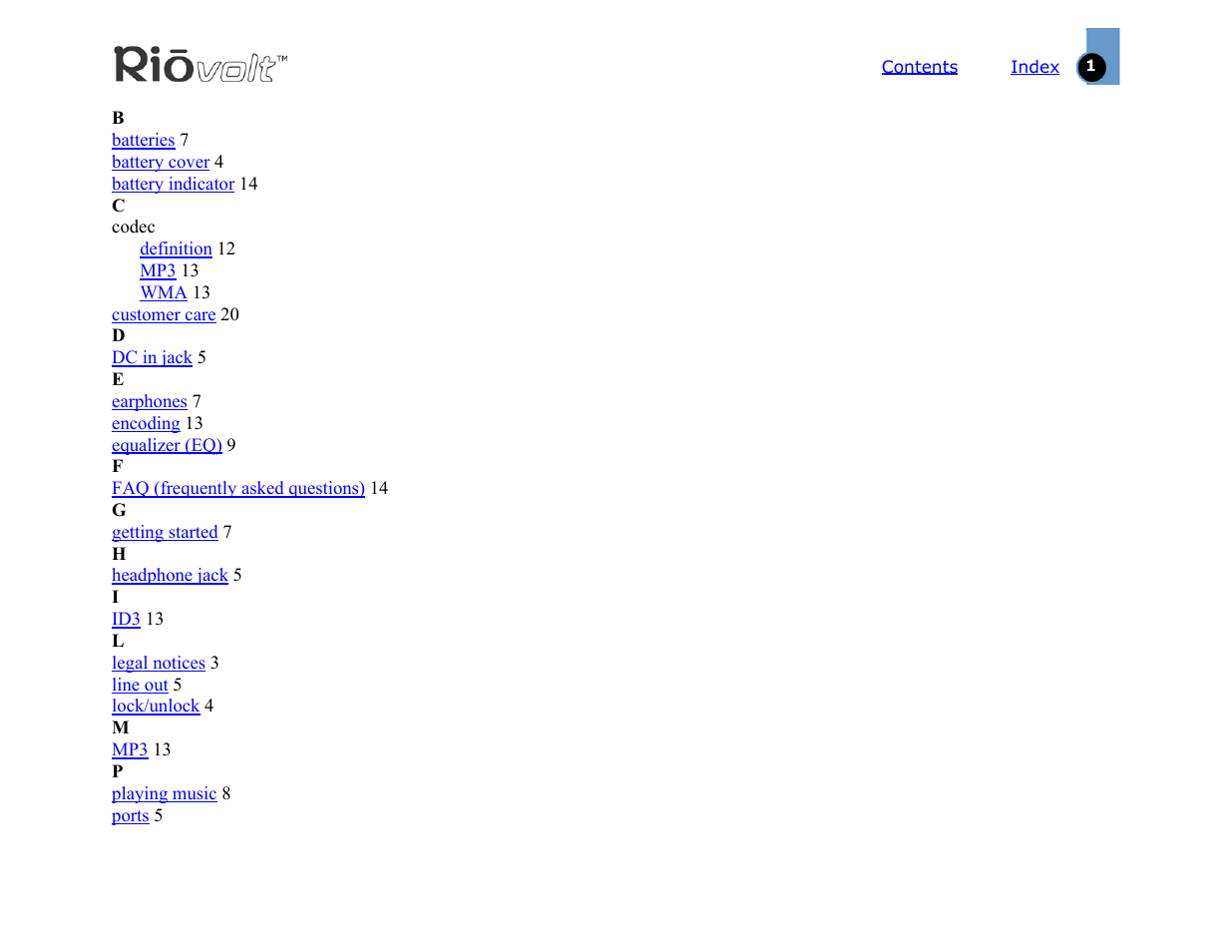 Index, Click the | Sonic Blue RioVolt SP65 User Manual | Page 21 / 22