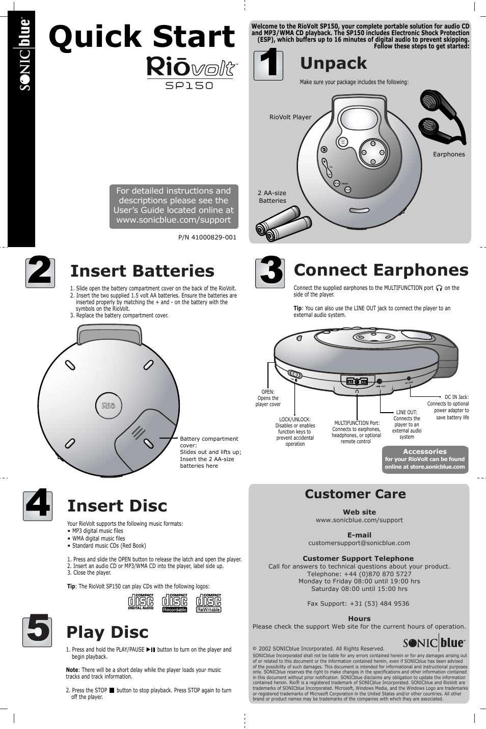 Sonic Blue RioVolt SP150 User Manual | 1 page
