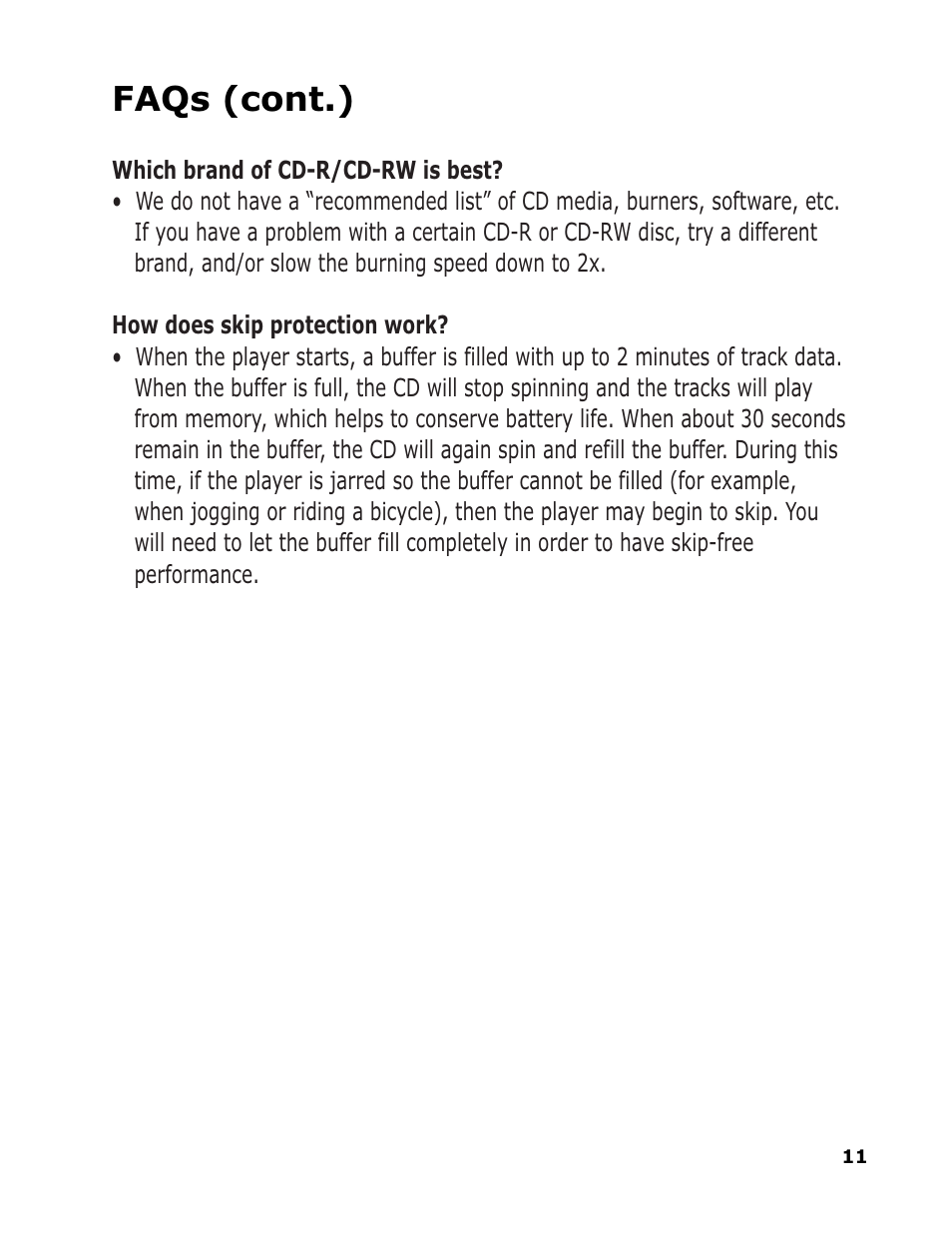 Faqs (cont.) | Sonic Blue RioVolt SP50 User Manual | Page 11 / 16