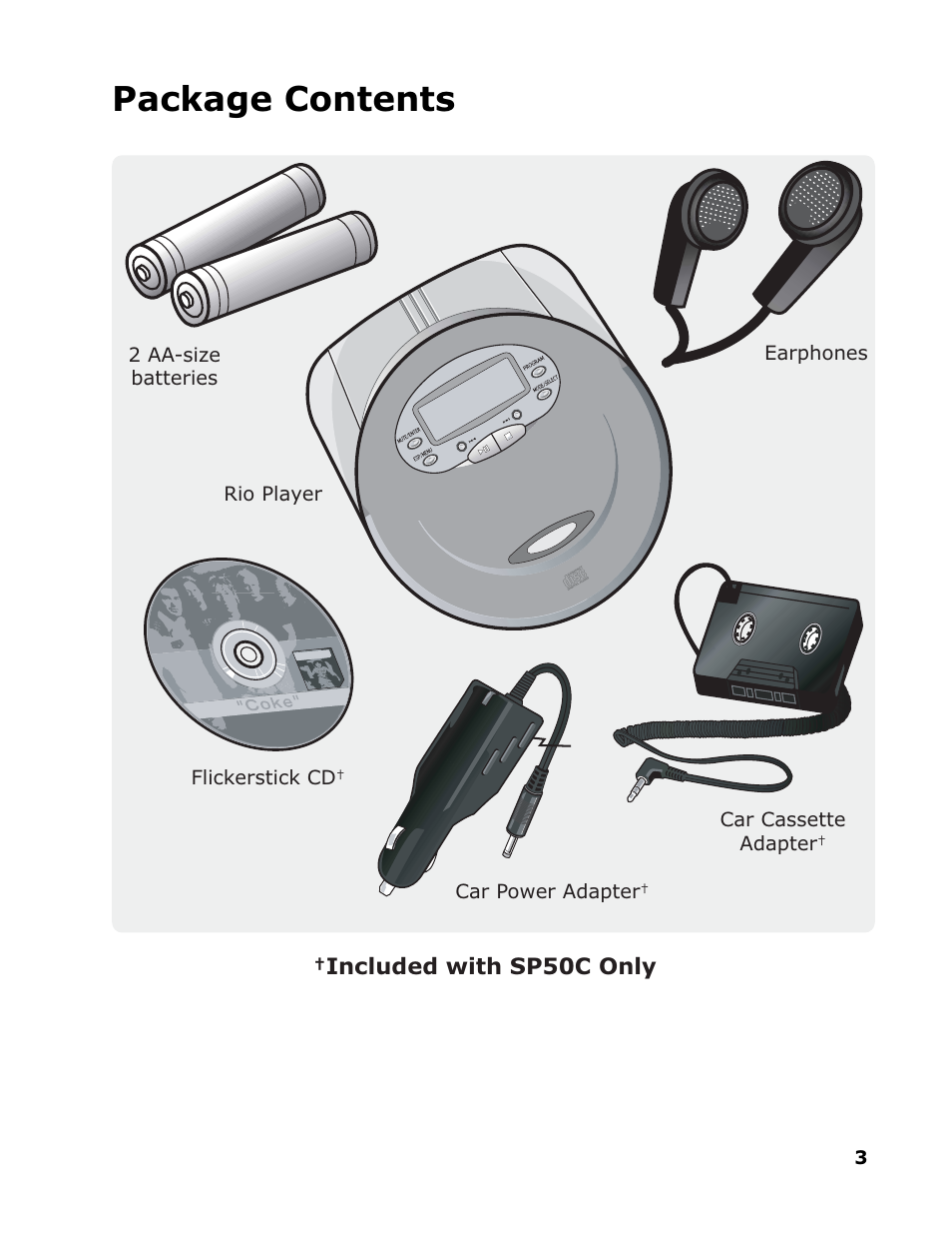 Package contents | Sonic Blue RioVolt SP50 User Manual | Page 3 / 16