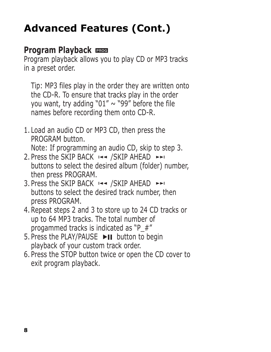 Advanced features (cont.) | Sonic Blue RioVolt SP50 User Manual | Page 8 / 16