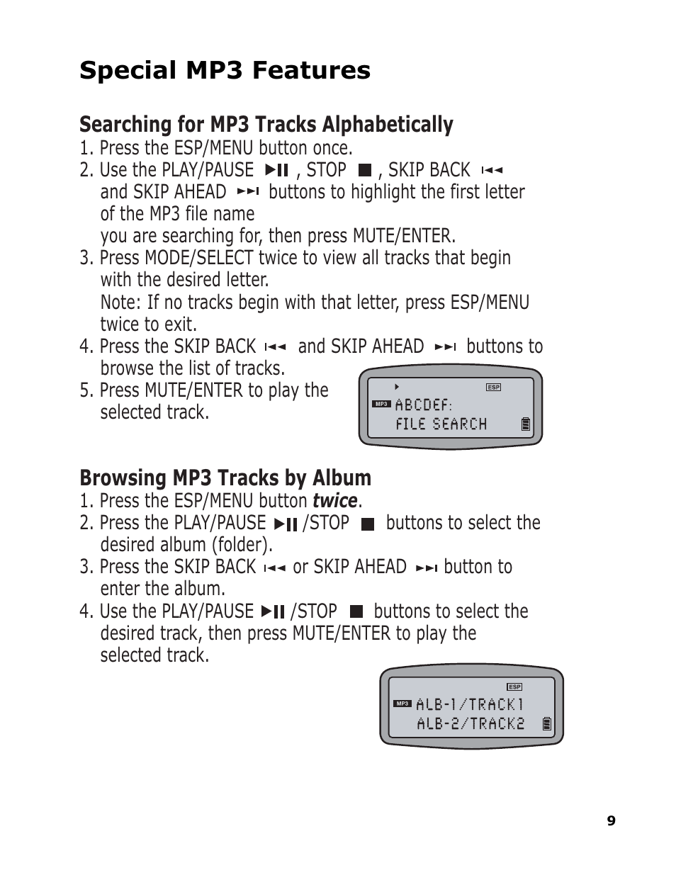 Special mp3 features | Sonic Blue RioVolt SP50 User Manual | Page 9 / 16