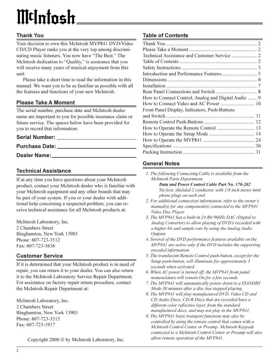 Sonic Blue MVP841 User Manual | Page 2 / 32