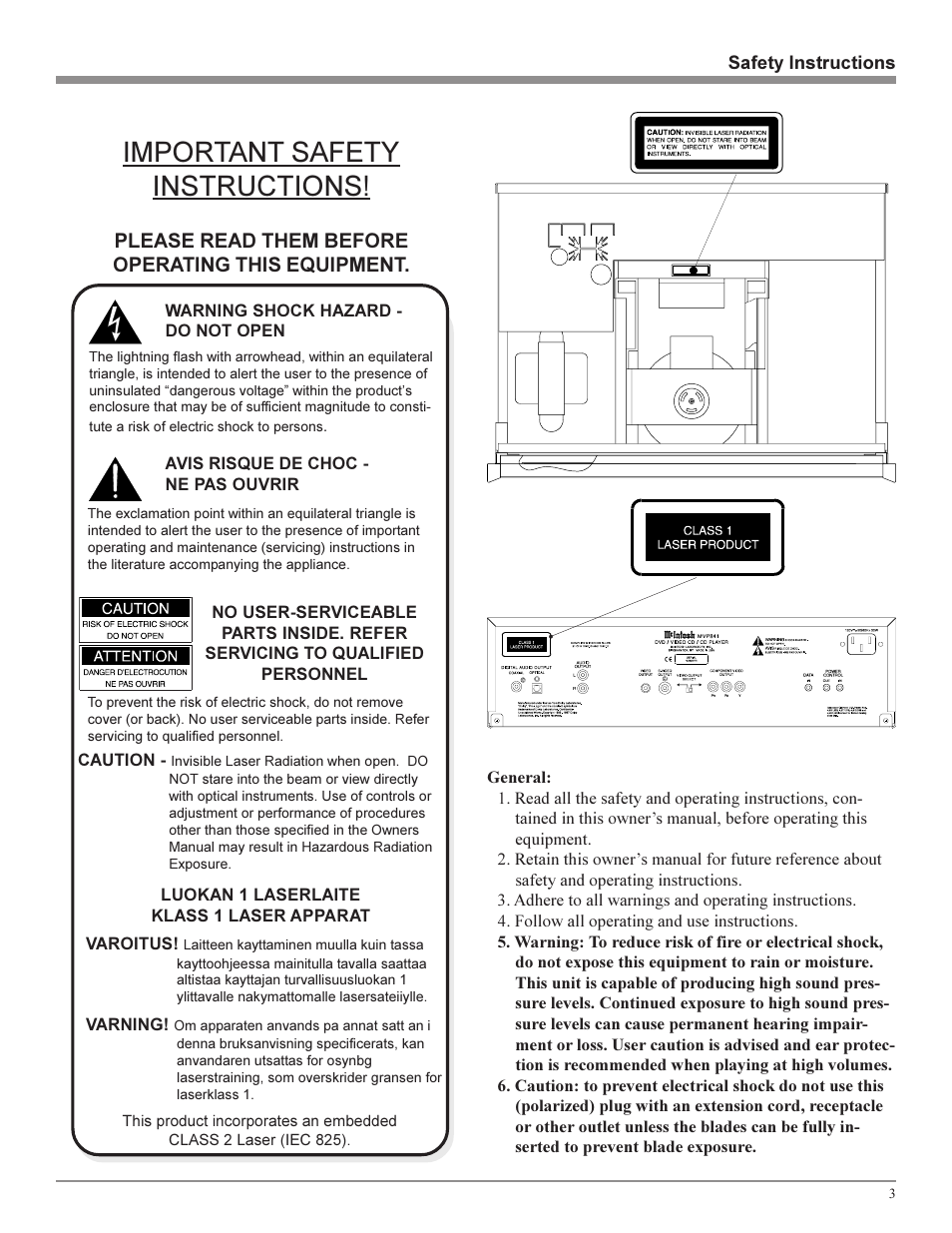 Important safety instructions, Please read them before operating this equipment | Sonic Blue MVP841 User Manual | Page 3 / 32