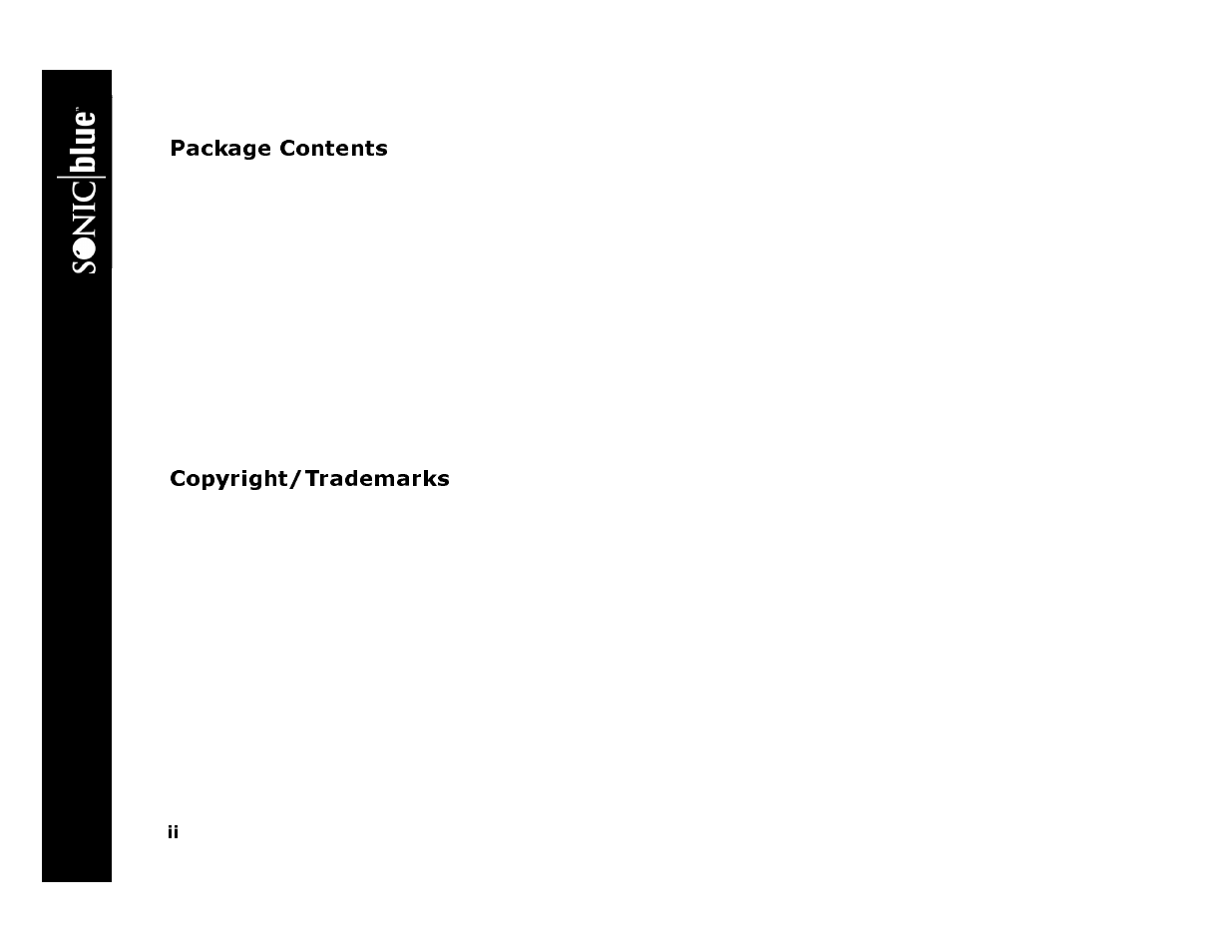 Package contents, Copyright/trademarks, Re p lay tv 45 00 | Sonic Blue 4500 User Manual | Page 2 / 86