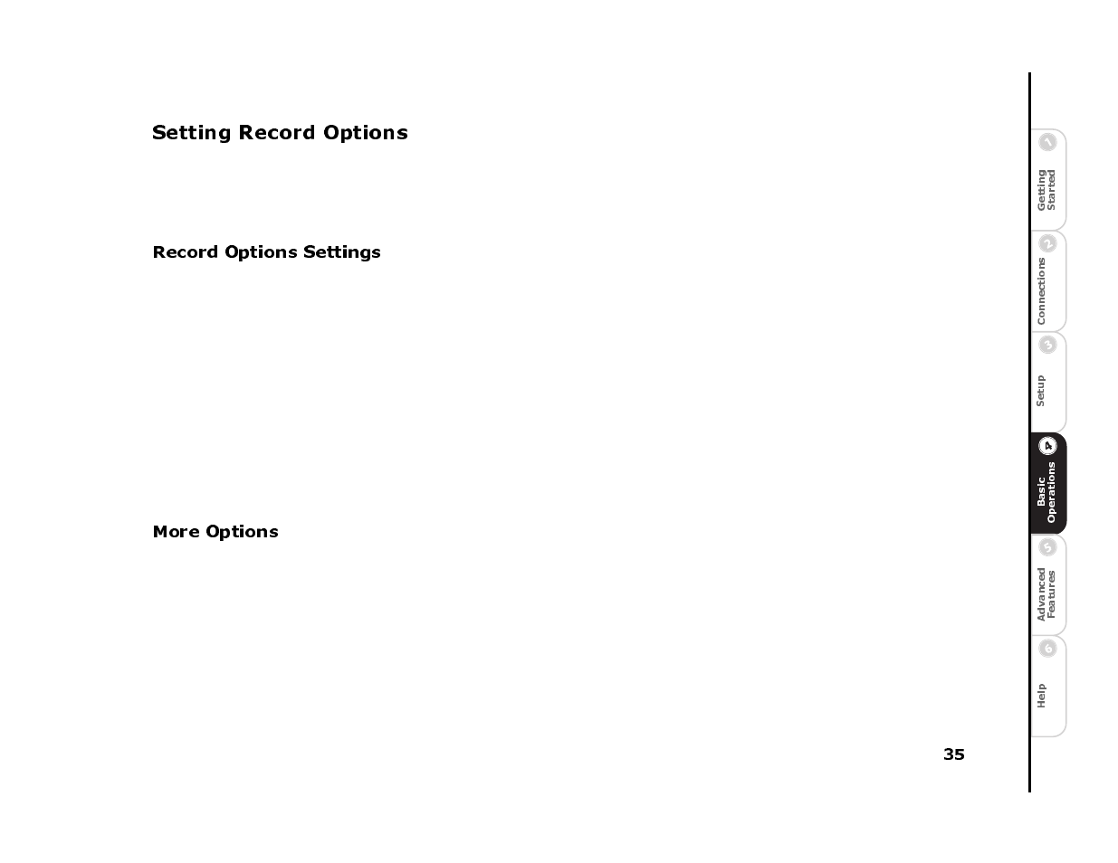 Setting record options, Record options settings, More options | 2 select record options then choose more options, 3 adjust the settings and select done | Sonic Blue 4500 User Manual | Page 41 / 86