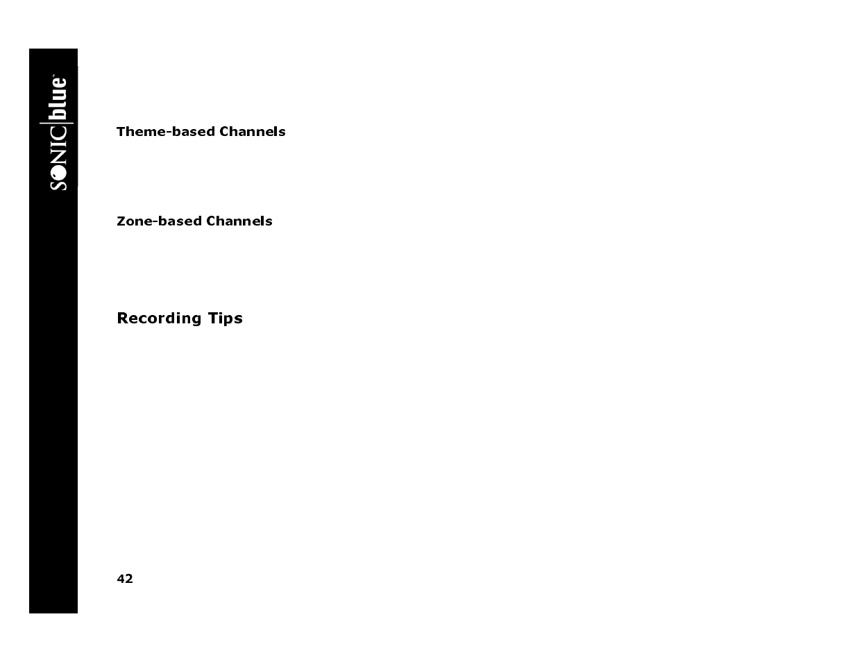 Theme-based channels, Zone-based channels, Recording tips | Re p lay tv 45 00 | Sonic Blue 4500 User Manual | Page 48 / 86