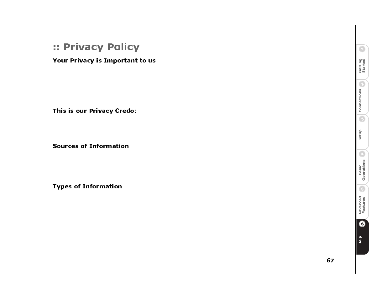Privacy policy, Your privacy is important to us, This is our privacy credo | Sources of information, 1 our web site: www.sonicblue.com/replaytv, Types of information | Sonic Blue 4500 User Manual | Page 73 / 86