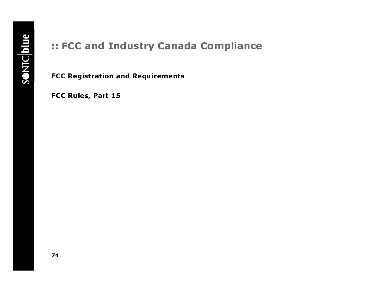 Fcc and industry canada compliance, Fcc registration and requirements, Fcc rules, part 15 | Re p lay tv 45 00 | Sonic Blue 4500 User Manual | Page 80 / 86