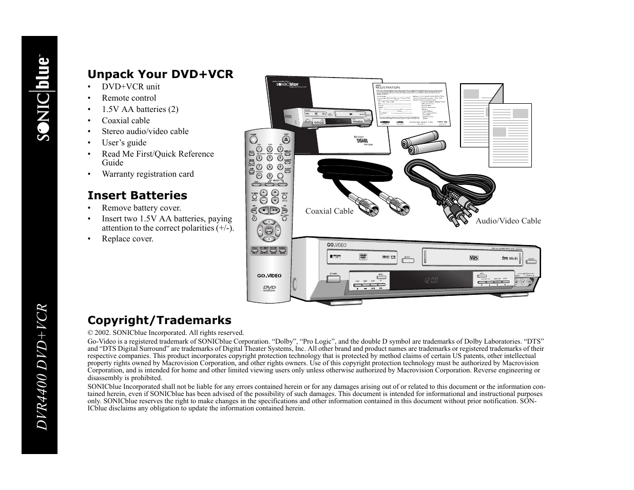 Dvr4400 dvd+vcr | Sonic Blue DVR4400 User Manual | Page 2 / 68