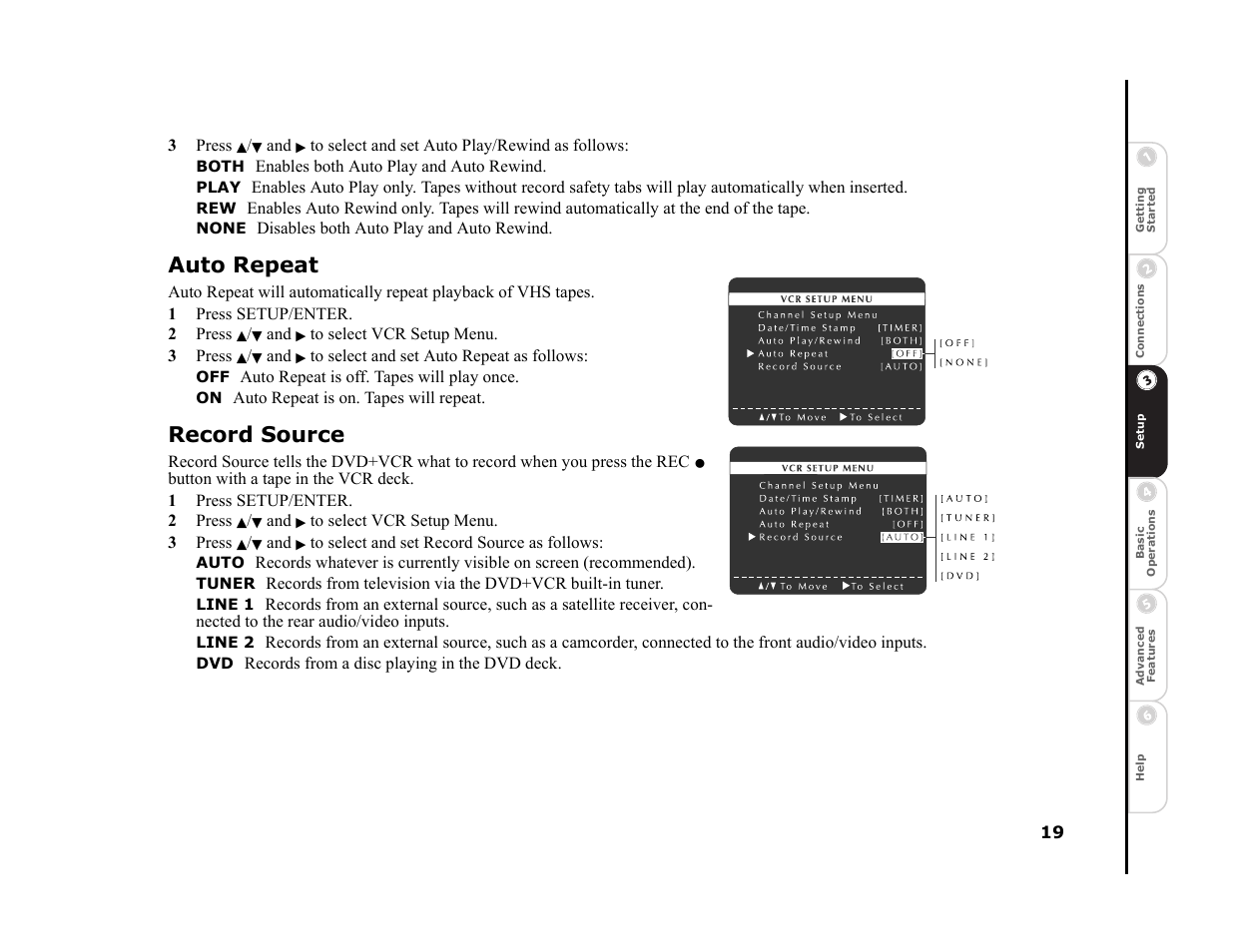 Auto repeat, Record source | Sonic Blue DVR4400 User Manual | Page 25 / 68