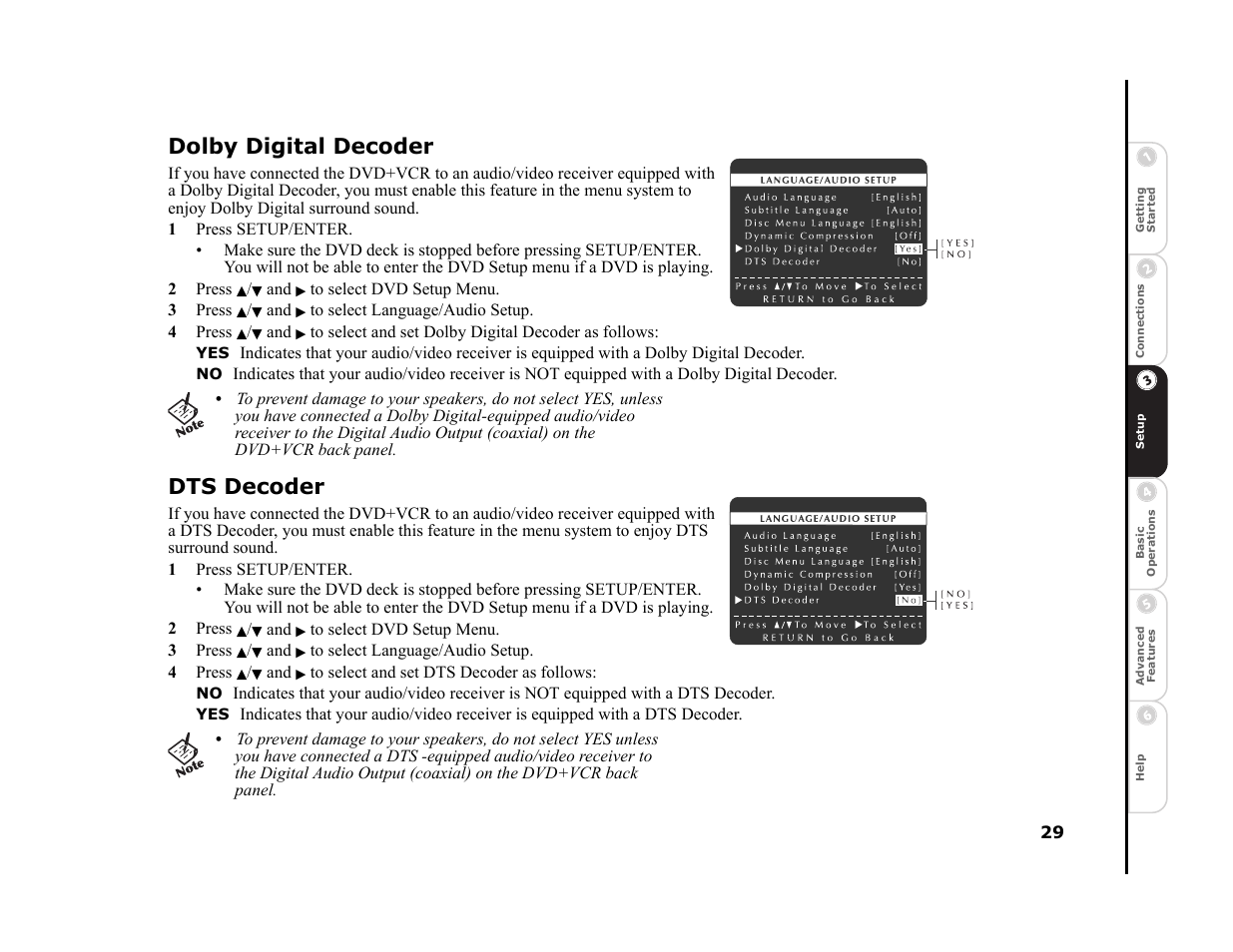 Dolby digital decoder, Dts decoder | Sonic Blue DVR4400 User Manual | Page 35 / 68