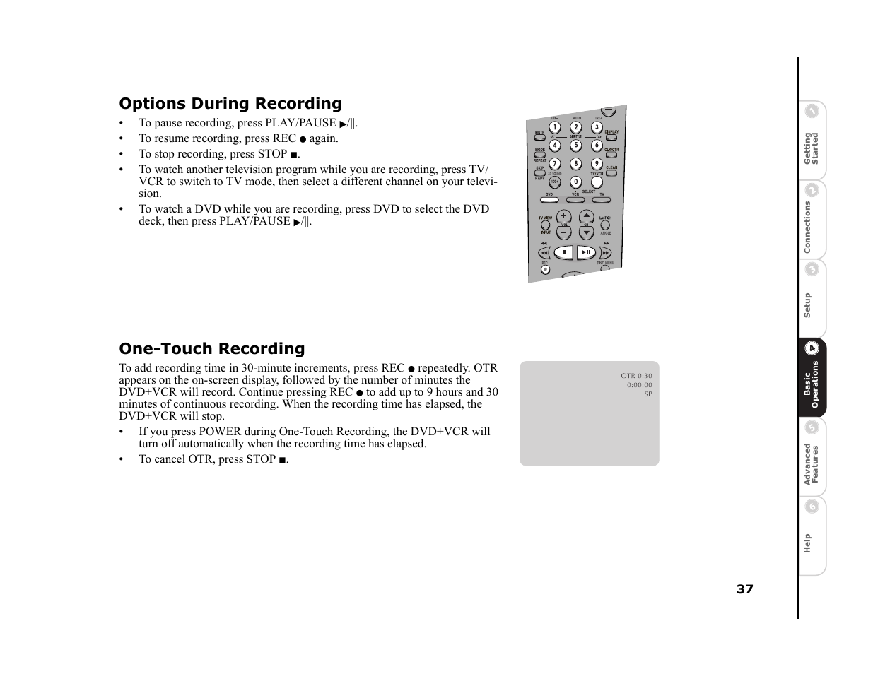 Options during recording, One-touch recording | Sonic Blue DVR4400 User Manual | Page 43 / 68