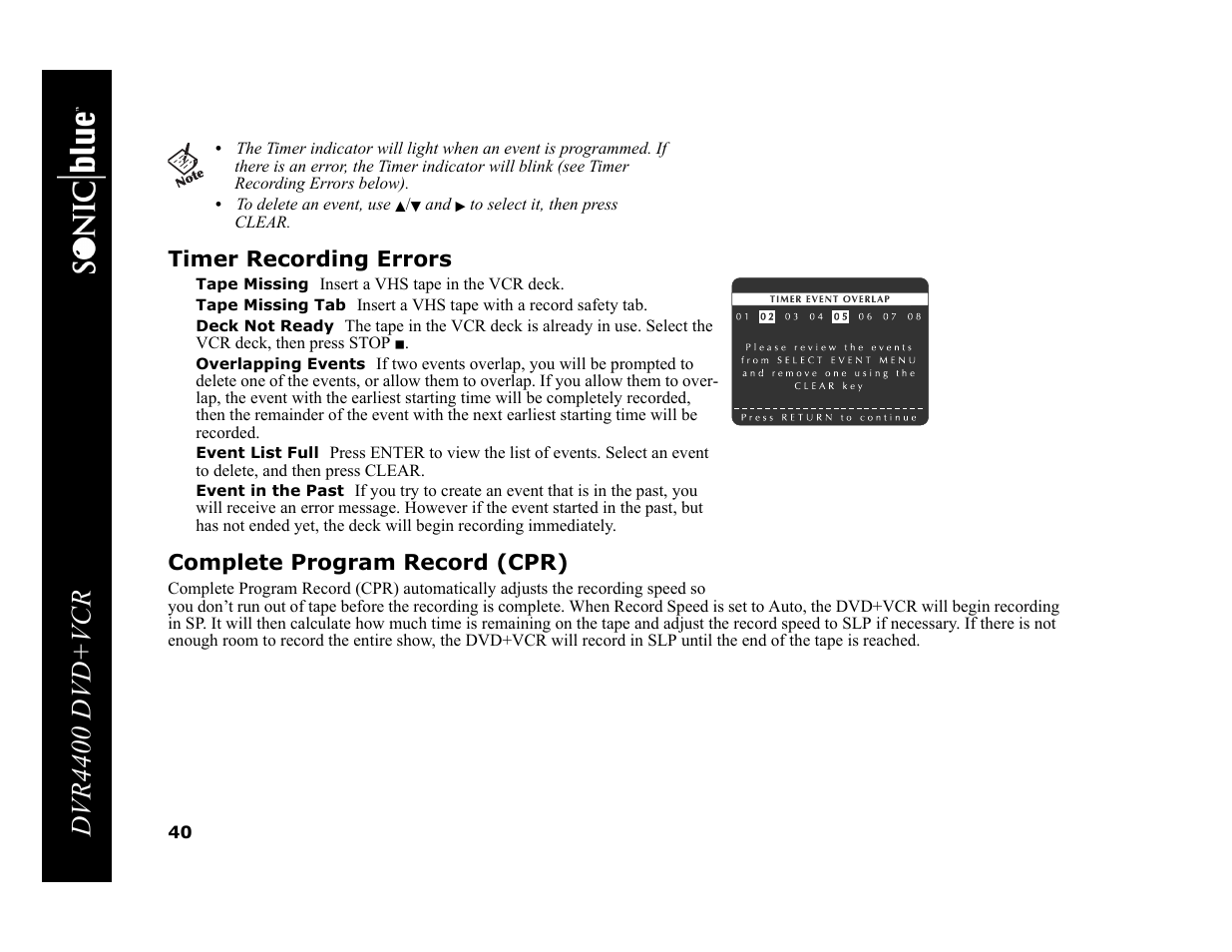 Dvr4400 dvd+vcr | Sonic Blue DVR4400 User Manual | Page 46 / 68