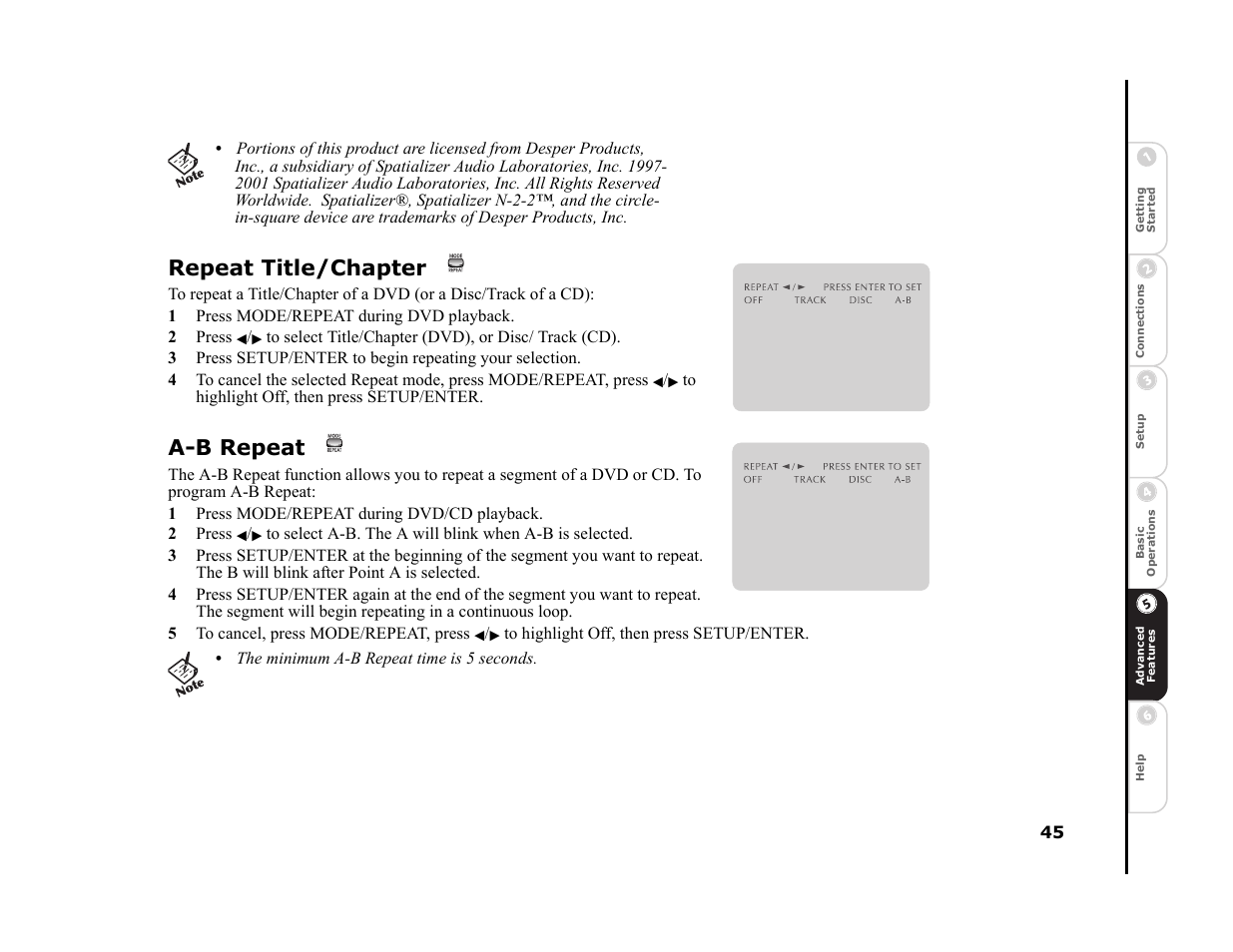 Repeat title/chapter, A-b repeat | Sonic Blue DVR4400 User Manual | Page 51 / 68