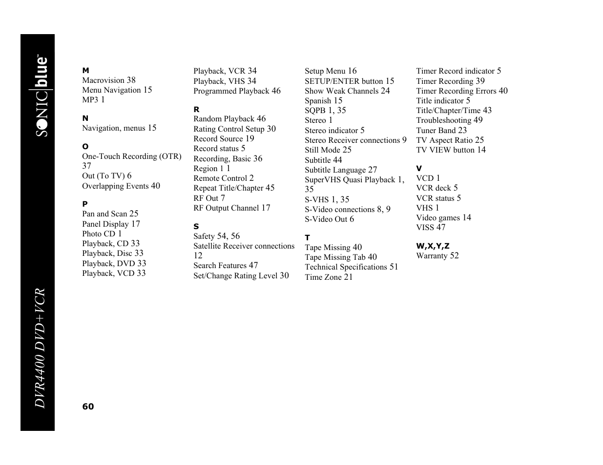 Dvr4400 dvd+vcr | Sonic Blue DVR4400 User Manual | Page 66 / 68
