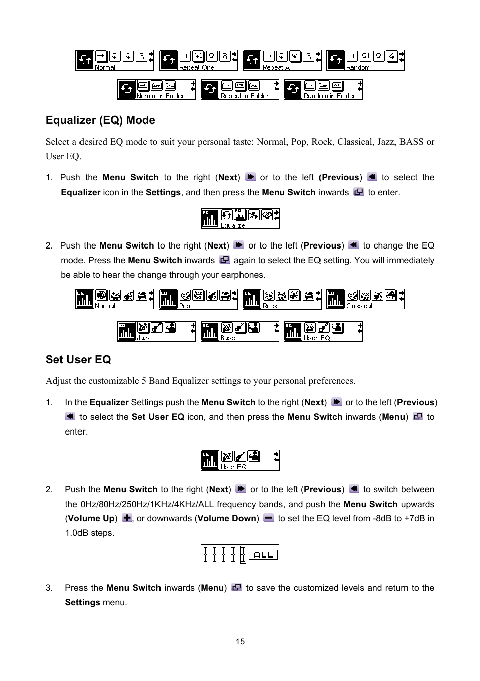 Equalizer (eq) mode, Set user eq | Sonic Blue P/NTS512MMP520 User Manual | Page 19 / 37