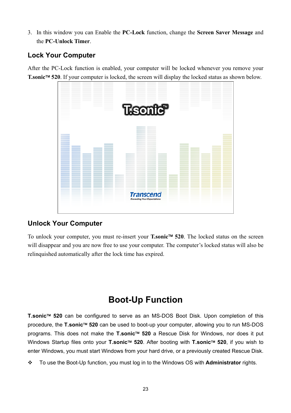 Lock your computer, Unlock your computer, Boot-up function | Sonic Blue P/NTS512MMP520 User Manual | Page 27 / 37