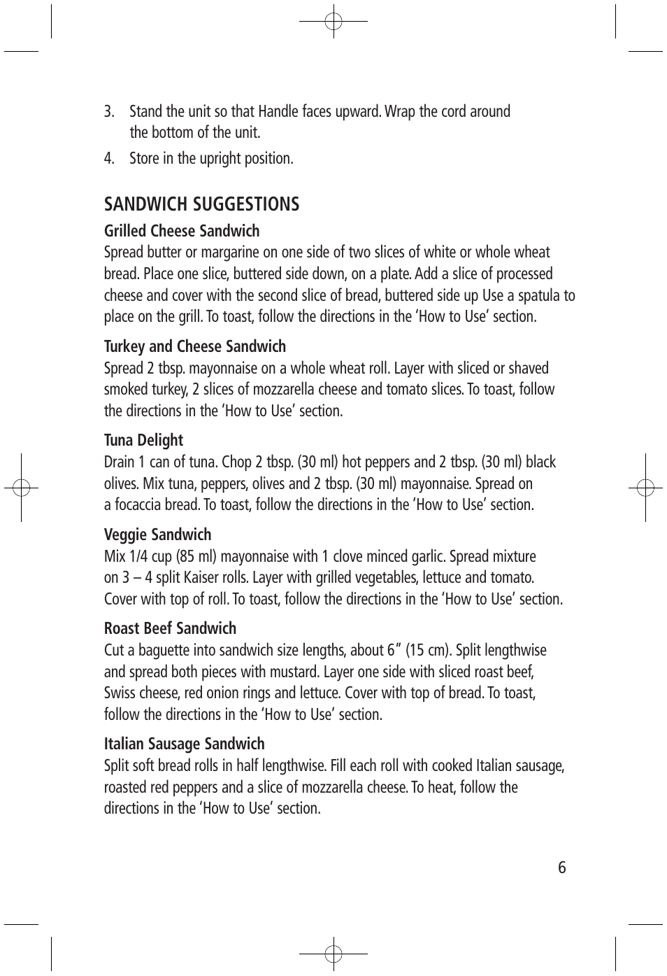 Sandwich suggestions | Salton, Inc SG-1207 User Manual | Page 6 / 8