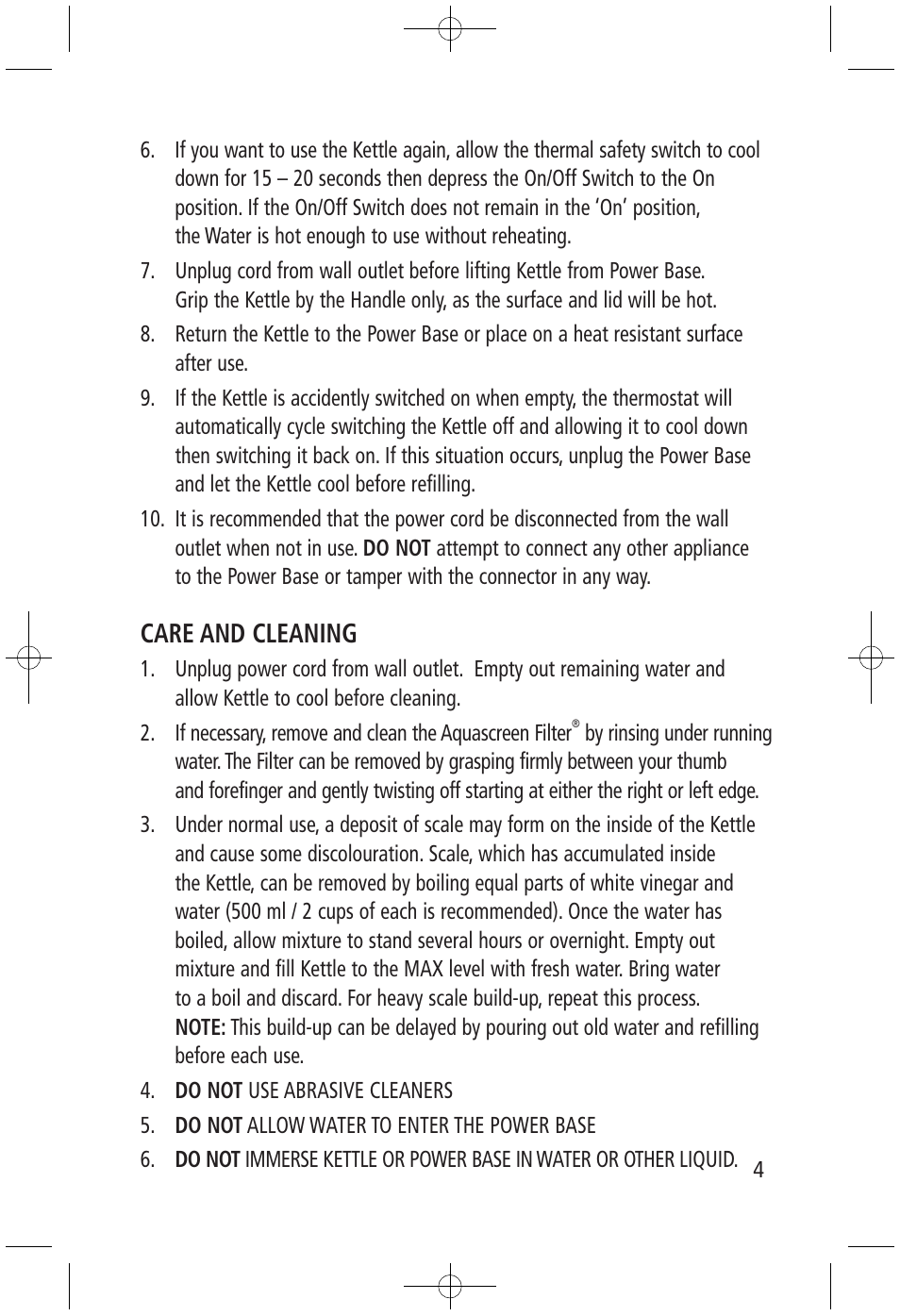 Care and cleaning | Salton, Inc JK-1199 User Manual | Page 4 / 5