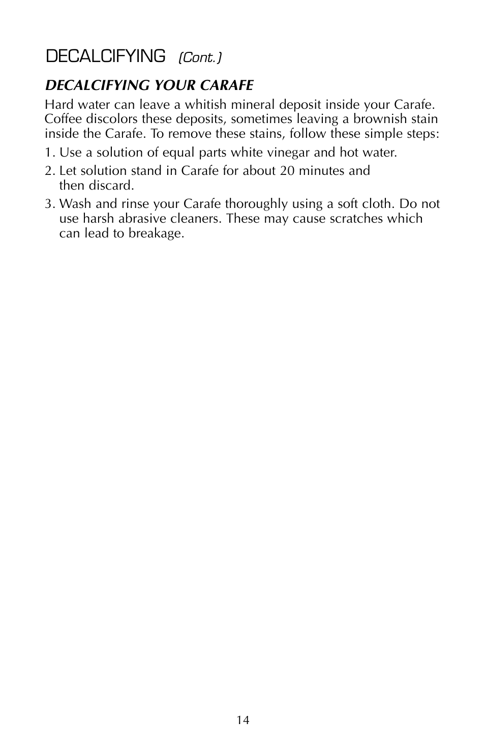 Decalcifying | FARBERWARE COFFEEMAKER FSCM100 User Manual | Page 15 / 16