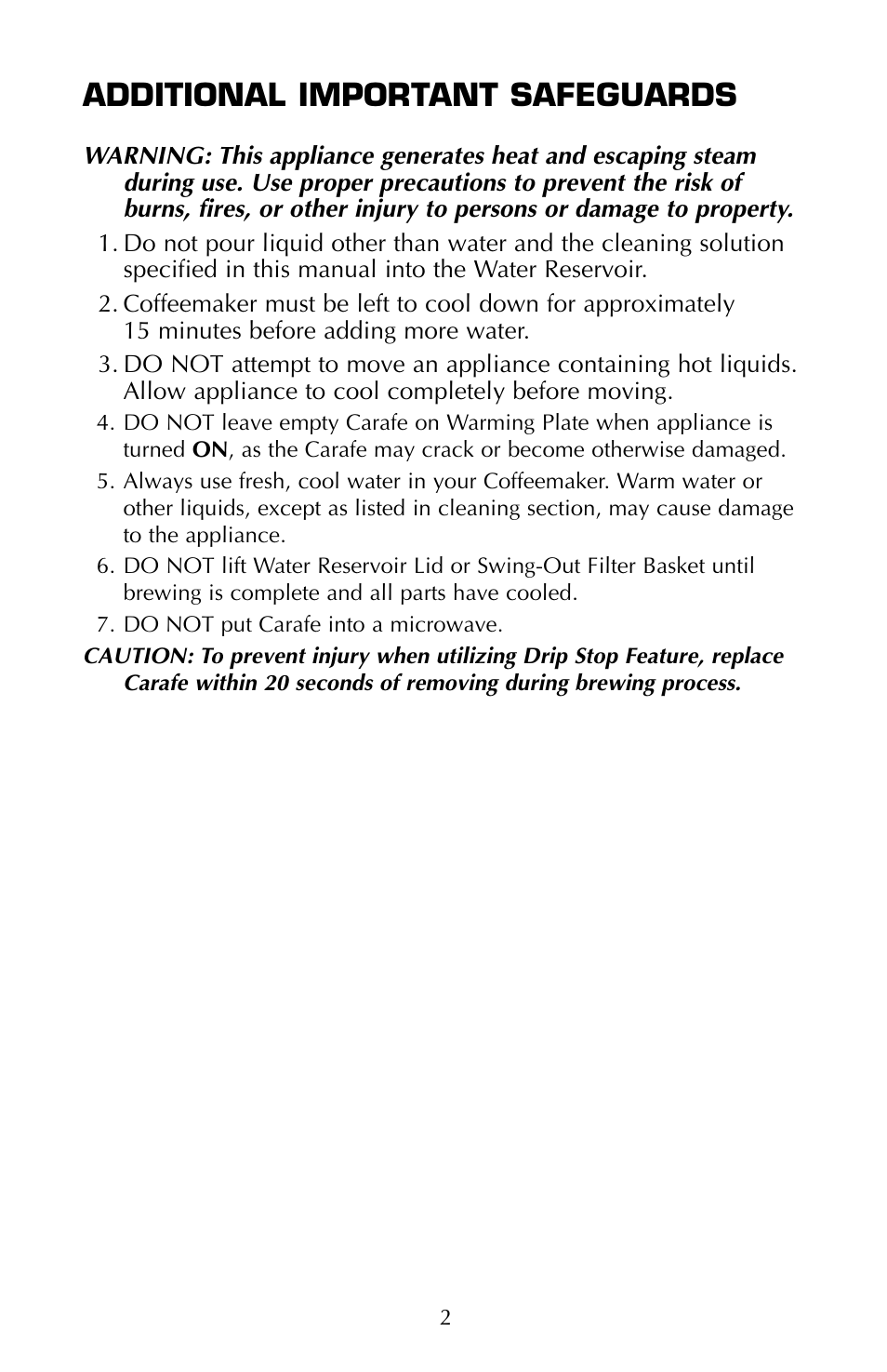 Additional important safeguards | FARBERWARE COFFEEMAKER FSCM100 User Manual | Page 3 / 16