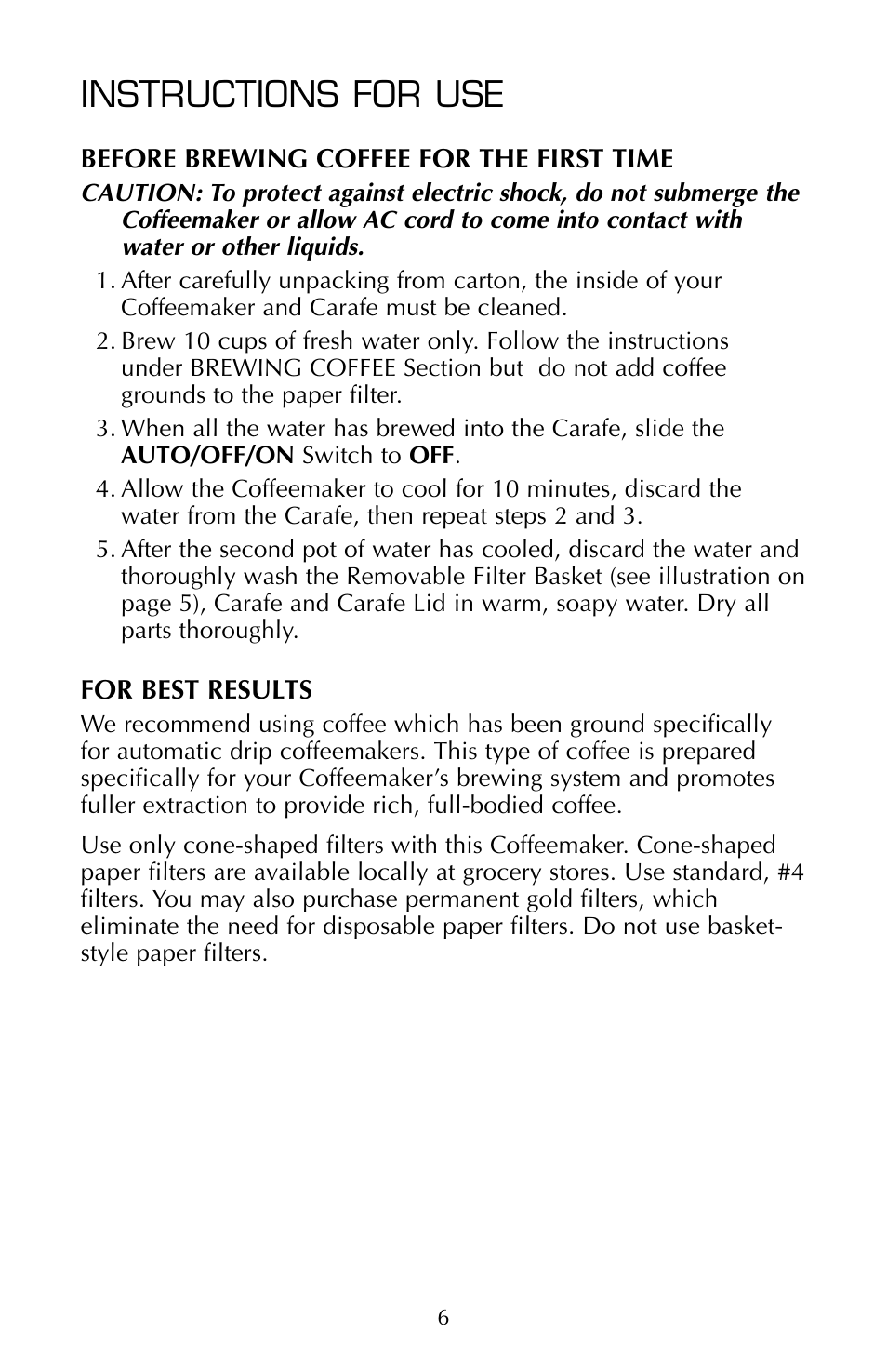 Instructions for use | FARBERWARE COFFEEMAKER FSCM100 User Manual | Page 7 / 16