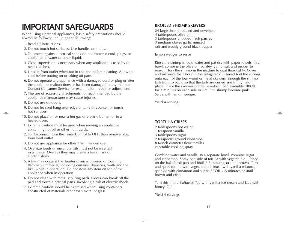 Important safeguards | FARBERWARE 4 SLICE TOASTER OVEN-BROILER FAC800TO User Manual | Page 19 / 20