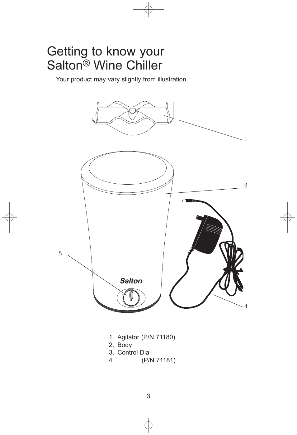 Getting to know your salton, Wine chiller | Salton, Inc WC22 User Manual | Page 4 / 8