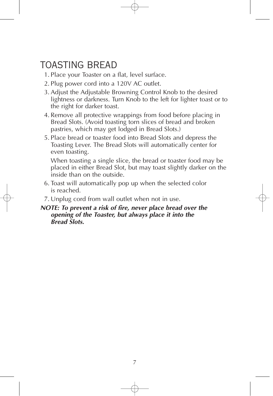 Toasting bread | FARBERWARE 2-SLICE WIDE SLOT TOASTER FPT200 User Manual | Page 8 / 12