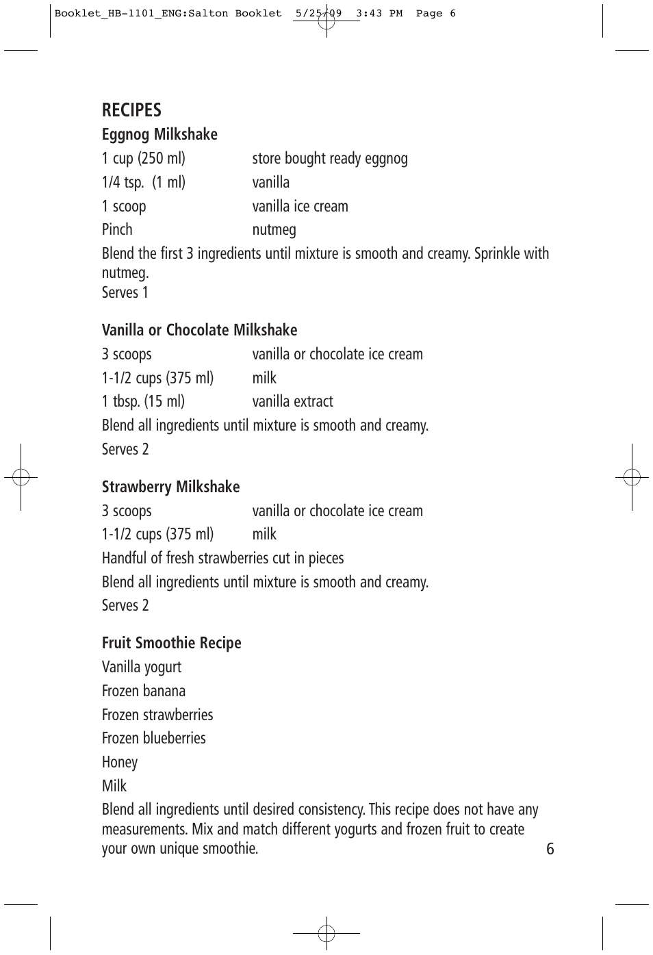 Recipes | Salton, Inc HB-1101 User Manual | Page 6 / 9