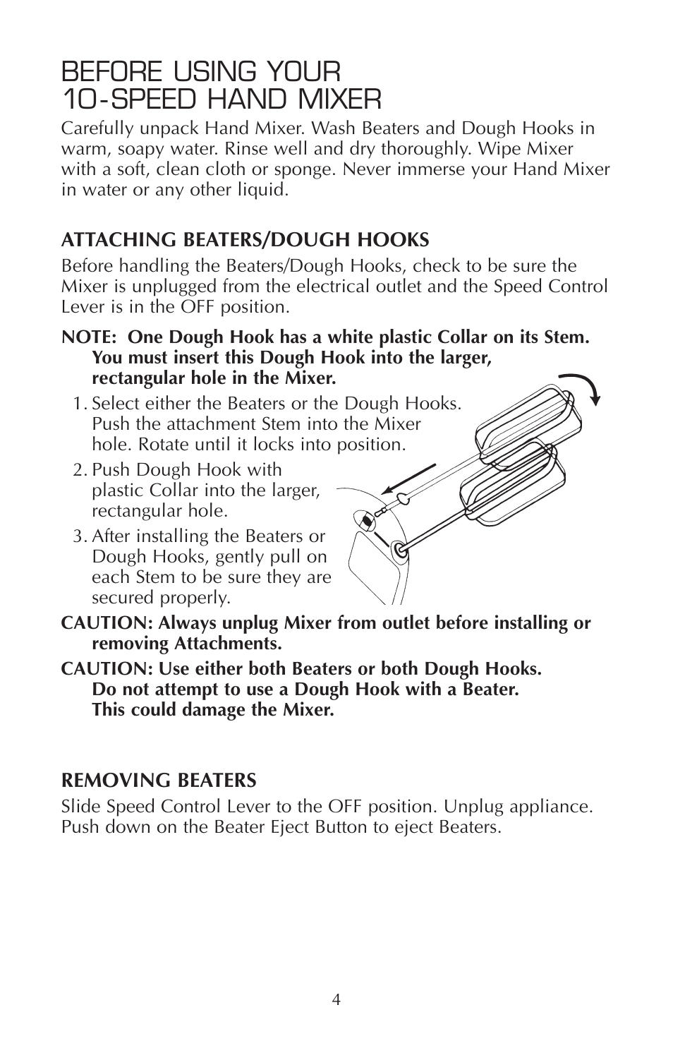 Before using your 10 - speed hand mixer | FARBERWARE HAND MIXER FSHM100 User Manual | Page 5 / 8