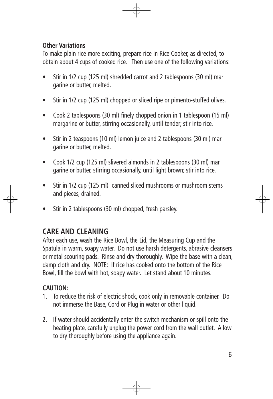 Care and cleaning | Salton, Inc RC-1211 User Manual | Page 6 / 7