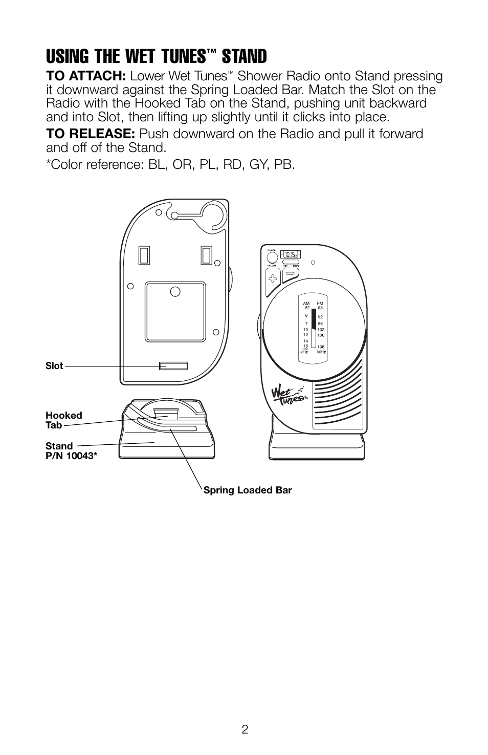 Using the wet tunes, Stand | Salton, Inc WT50PB User Manual | Page 3 / 6
