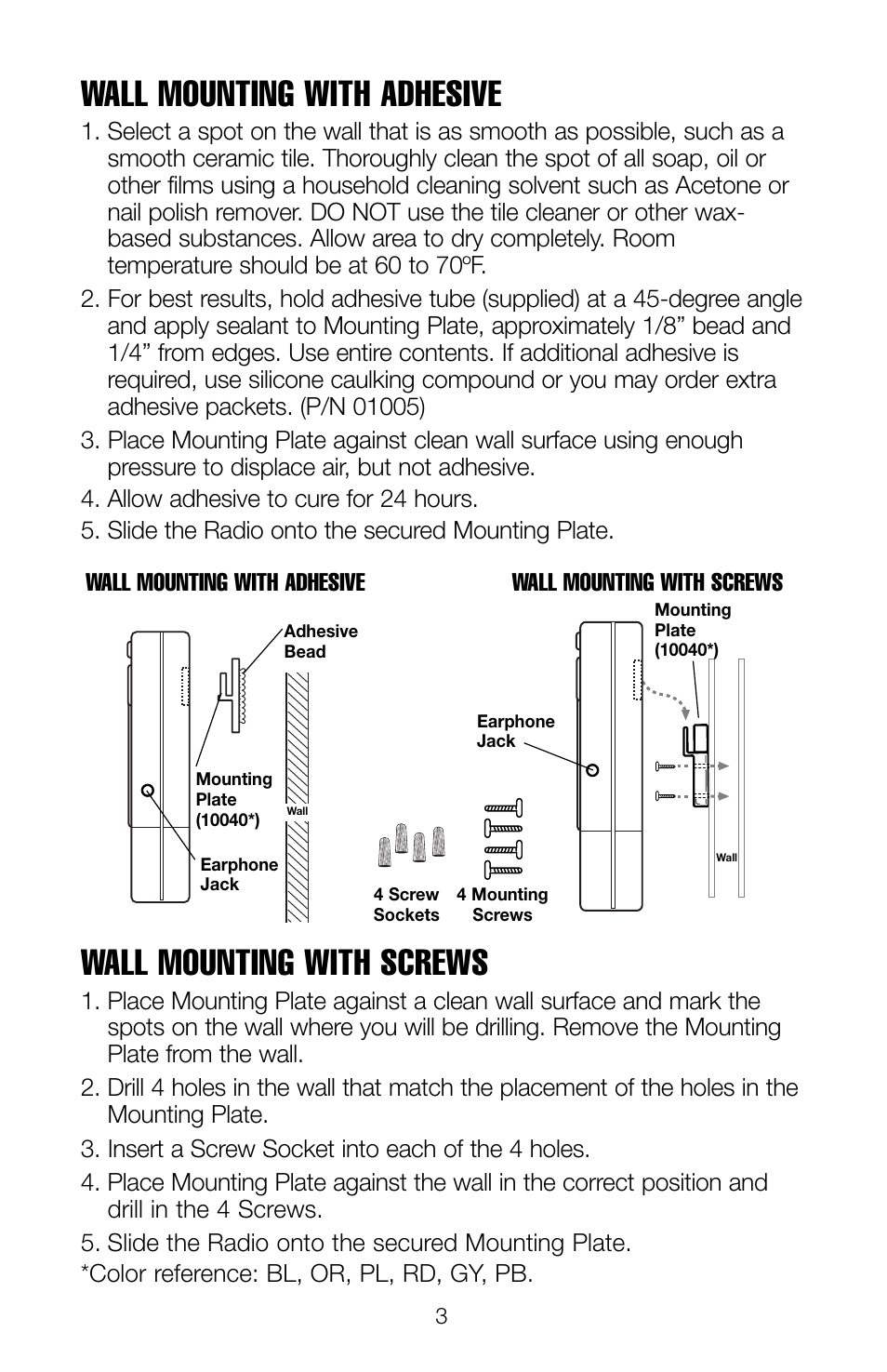 Wall mounting with adhesive, Wall mounting with screws | Salton, Inc WT50PB User Manual | Page 4 / 6