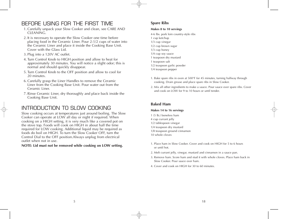 Before using for the first time, Introduction to slow cooking | FARBERWARE SLOW COOKER FSSC500 User Manual | Page 19 / 24