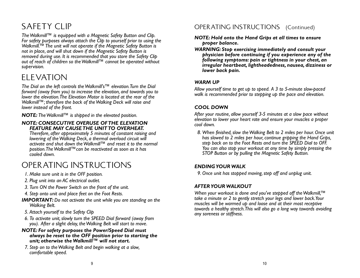 Safety clip, Elevation, Operating instructions | Salton, Inc WALKMILL User Manual | Page 10 / 20