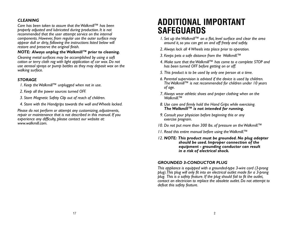 Additional important safeguards | Salton, Inc WALKMILL User Manual | Page 18 / 20