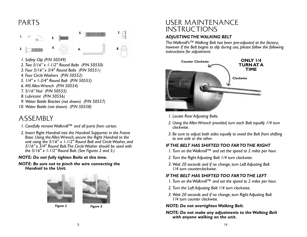 User maintenance instructions, Parts, Assembly | Salton, Inc WALKMILL User Manual | Page 6 / 20