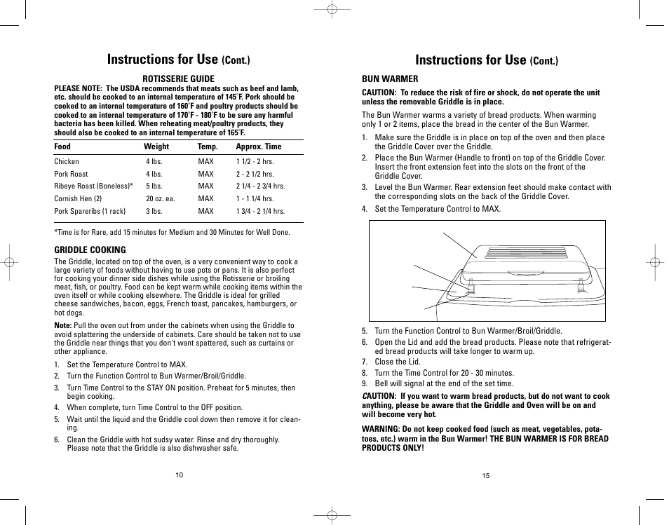 Instructions for use, Cont.) | Salton, Inc GRV660 User Manual | Page 10 / 24