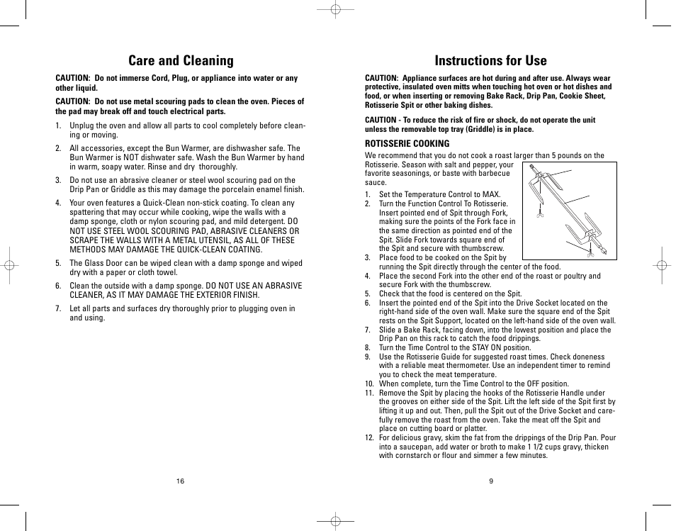 Instructions for use, Care and cleaning | Salton, Inc GRV660 User Manual | Page 16 / 24