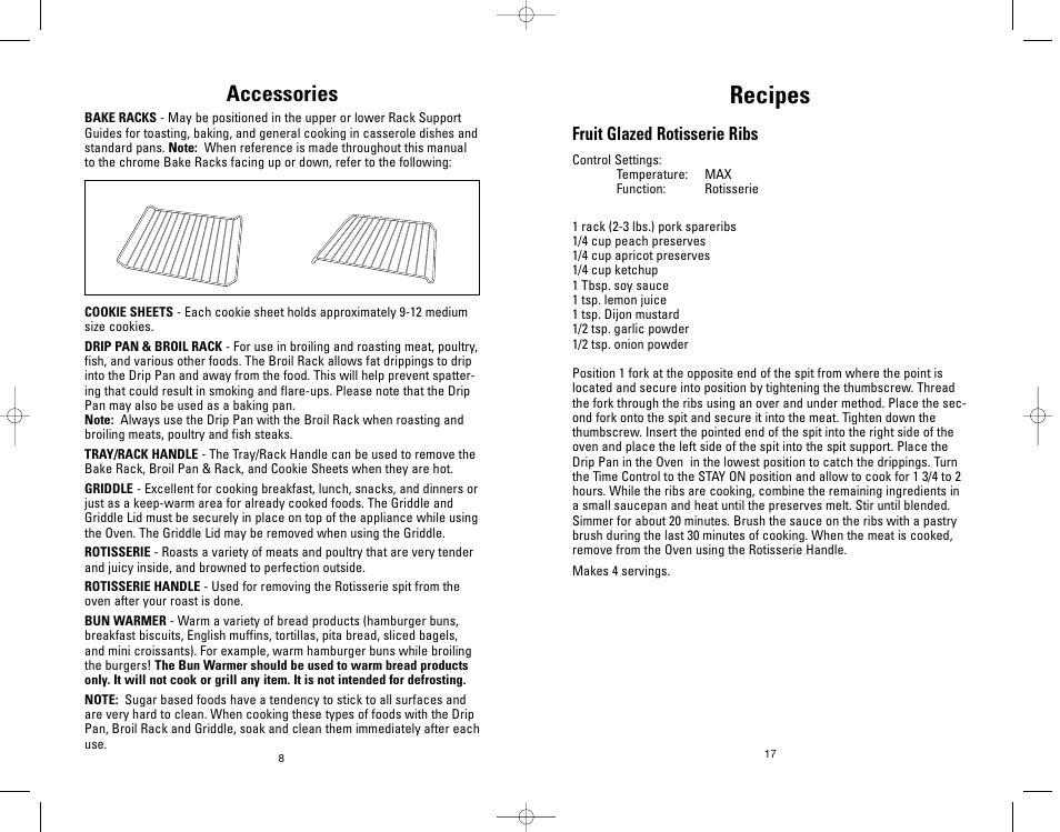 Recipes, Accessories, Fruit glazed rotisserie ribs | Salton, Inc GRV660 User Manual | Page 17 / 24