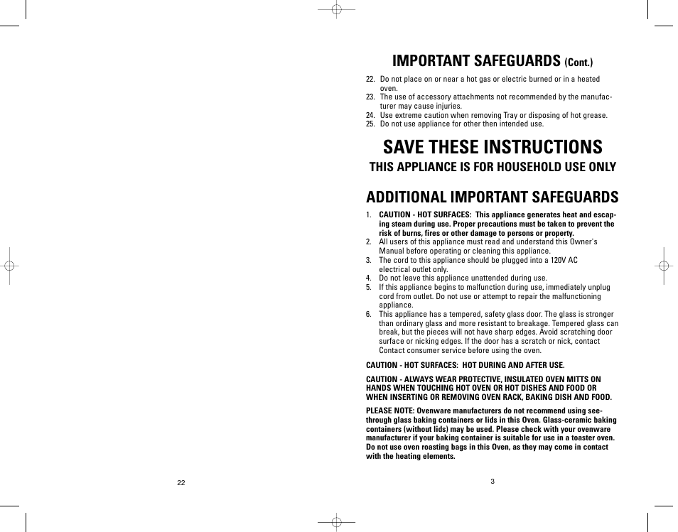Save these instructions, Important safeguards, Additional important safeguards | This appliance is for household use only | Salton, Inc GRV660 User Manual | Page 3 / 24