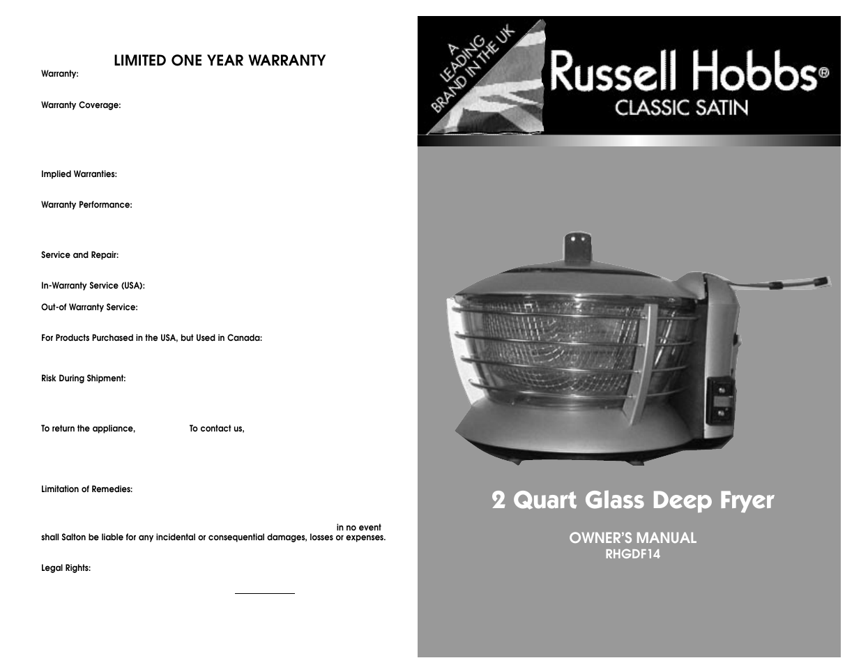 Salton, Inc RHGDF14 User Manual | 30 pages
