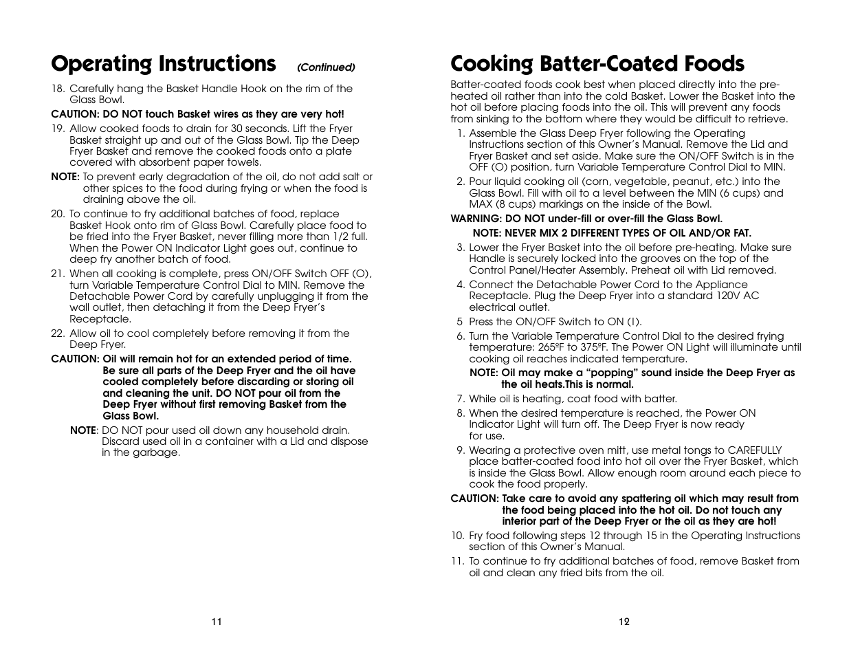 Operating instructions, Cooking batter-coated foods | Salton, Inc RHGDF14 User Manual | Page 13 / 30