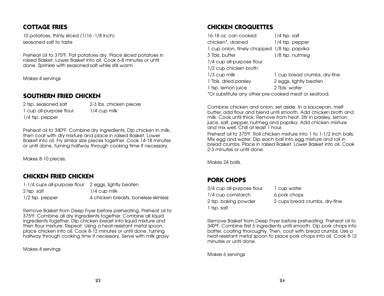 Cottage fries, Southern fried chicken, Chicken fried chicken | Chicken croquettes, Pork chops | Salton, Inc RHGDF14 User Manual | Page 25 / 30