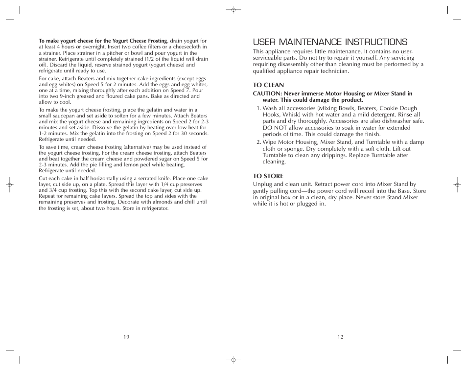 User maintenance instructions | FARBERWARE MIXER FSM126EM User Manual | Page 20 / 32