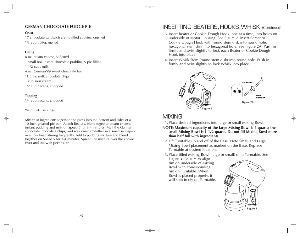 Mixing, Inserting beaters, hooks,whisk | FARBERWARE MIXER FSM126EM User Manual | Page 26 / 32